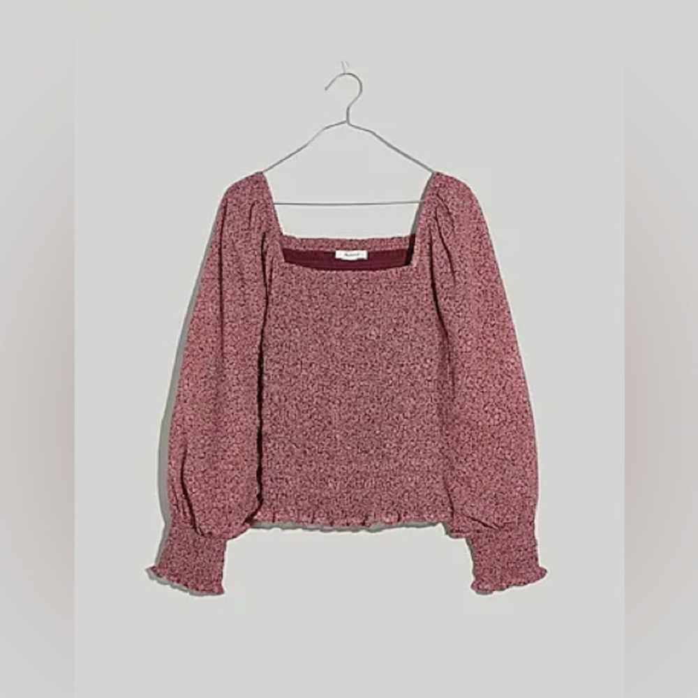 Madewell Lucie Bubble Sleeve Smocked Top in Cottage Garden-Size Medium